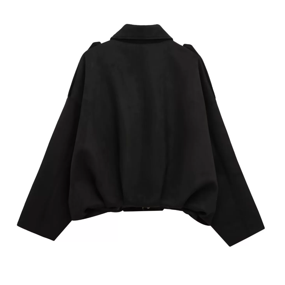 Lara -  Oversize damska kurtka bomber z kołnierzem – w wyglądzie zamszu